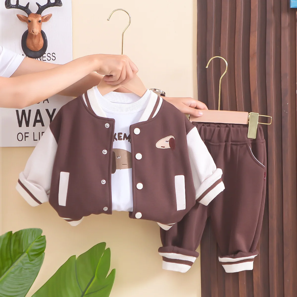 

Baby Boy Valentines Day Outfit Toddler Set Spring Autumn Sprot Cartoon Dog Cardigan Coats + White + T-shirts + Pants Boys Suit