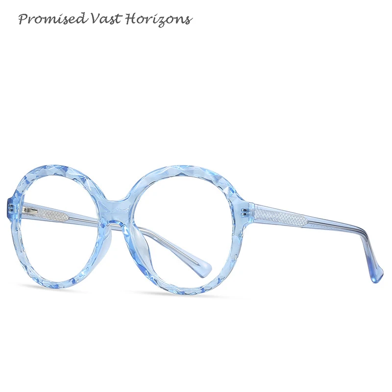 TR90 – monture de lunettes ronde translucide pour femmes, bord en cristal, bleu, rose, léopard, Plano, jambe à ressort, blocage de la lumière bleue