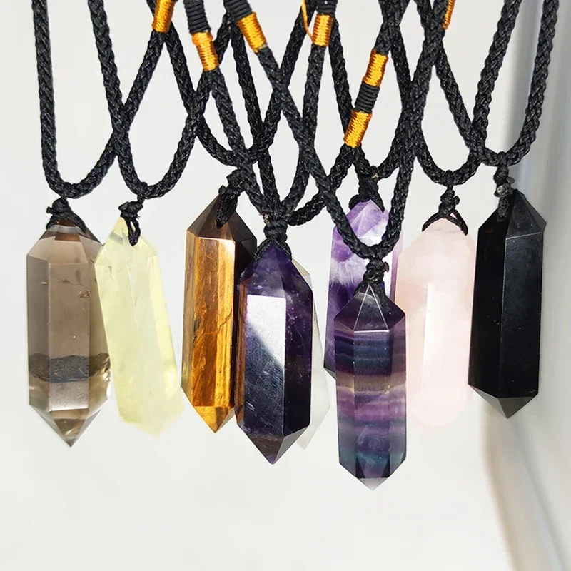 1PCS Natural Crystal Quartz Double Point Pendant Crystal Column Men and Women Pendant Aura Energy Healing Stone Necklace Gift