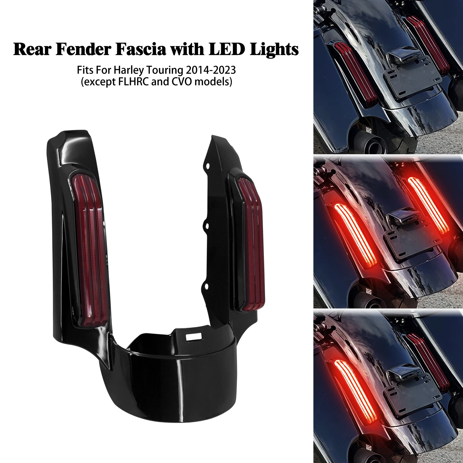 Motorfiets Zwart Achterspatbord Extension Fascia Met LED Licht Voor Harley Touring Electra Street Glide Road King FLTRX 2009-2023