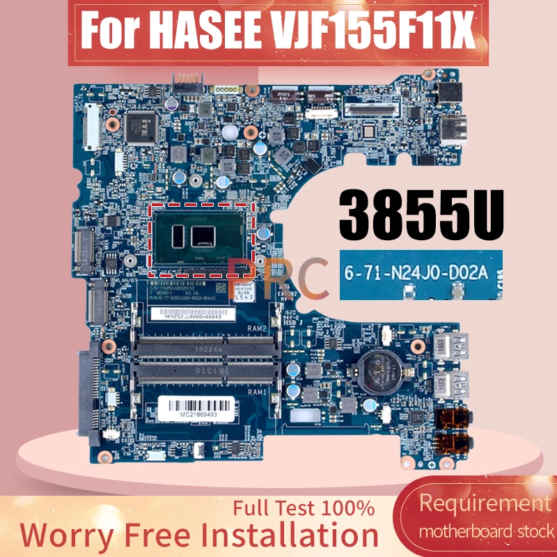 6-71-N24J0-D02A For HASEE VJF155F11X Laptop Motherboard 6-77-N250JU0A-N02A-8H SR2EV 3855U Notebook Mainboard