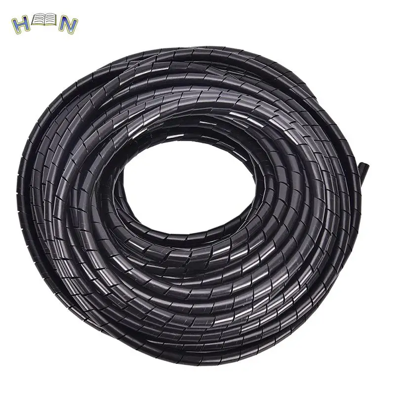 6mm Outside Dia 17M PE Sheath Tube Spiral Range Cache Cable Cord Wire Organizer PC TV Black