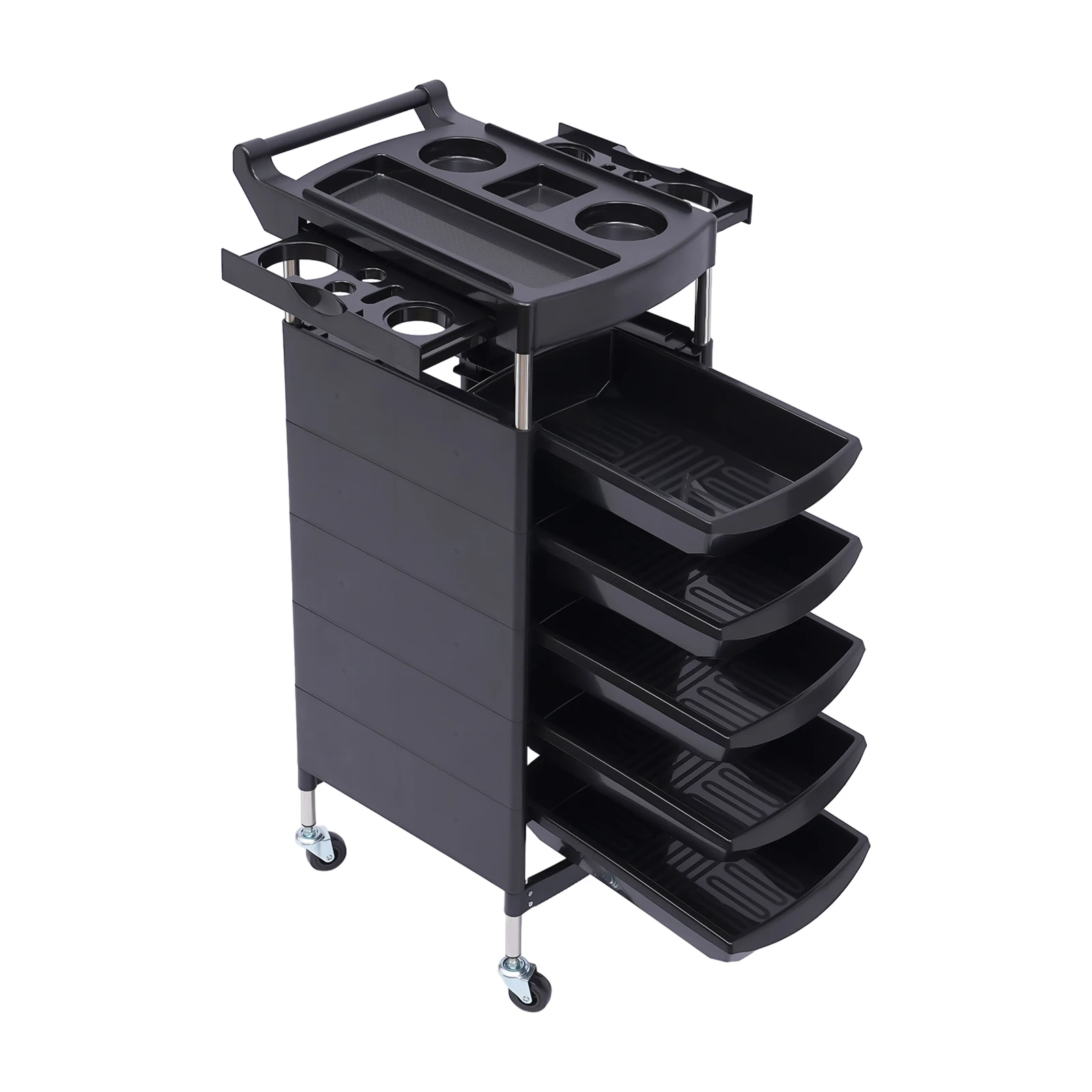 Carrello professionale per salone di bellezza con 5 cassetti, stazione mobile per salone con vassoi laterali, carico dall'alto 30 kg per salone e clinica