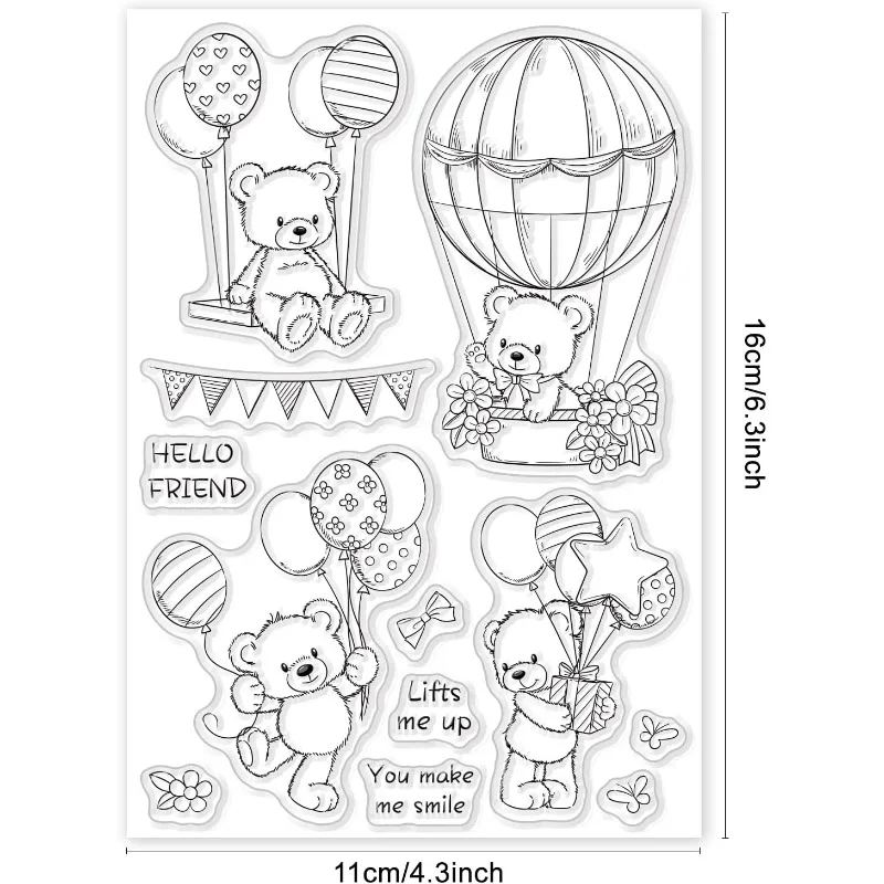 1pc Bear Clear Stamps Sentiment Words Rubber Stamps Rubber Stamps Silicone Transparent Seal Stamps for Card Making Scrapbooking