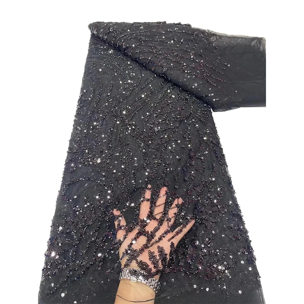 Latest Elegant African Glitter Sequins Beads Lace Fabric High Quqlity Suitable for all kinds of dresses Handicraft DIY Fabric