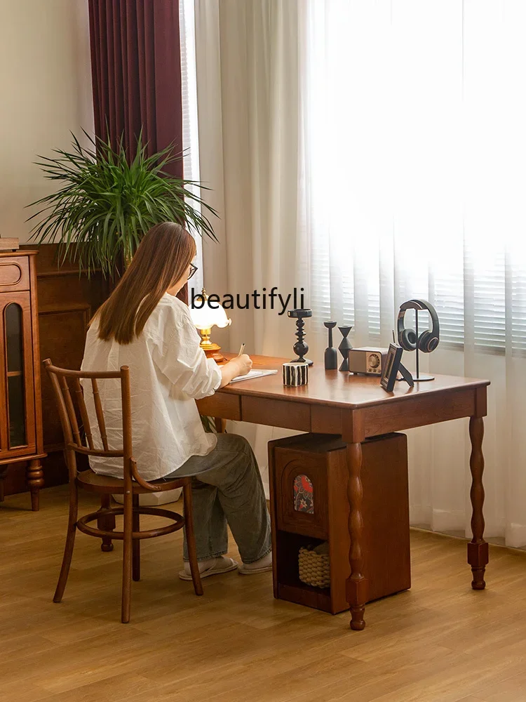 

zqxDouble Color Ancient Cherrywood Desk Solid Wood Bedroom and Household Desk Small Apartment Computer