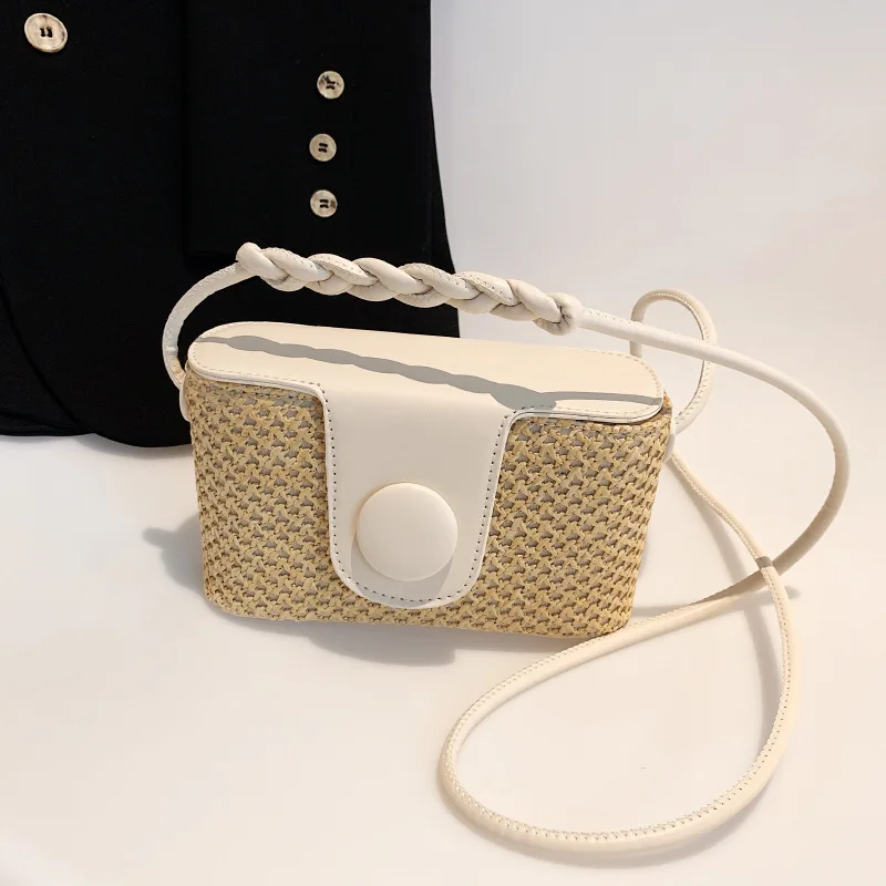 2023 Simple Straw Box Flap Bag Women Summer Crossbody Bag Fashion Beach Shoulder Bag Bohemian Travel Small Box Handbags