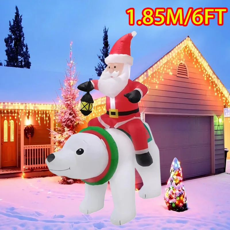 

1.85M/6FT Christmas Inflatables Toys Santa Rides A Bear Built-in LED Lights Outdoor Decorations Yard Garden Holiday Party Decor