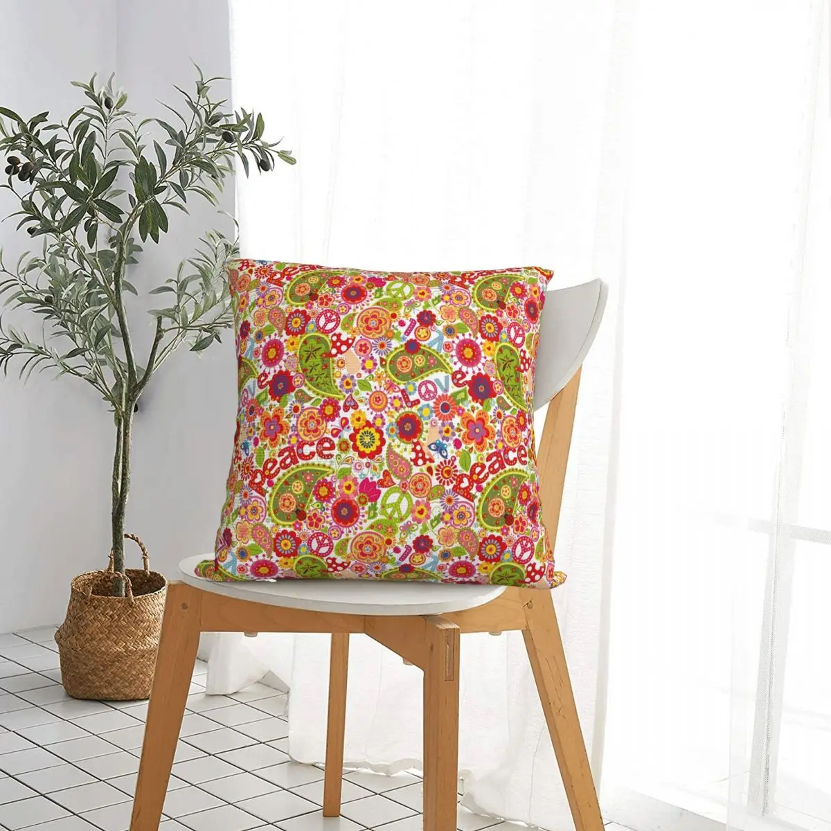 Peace Foral Love Pattern Pillowcase Polyester Cushion Cover Decor Boho Throw Pillow Case Cover Home Zippered 40X40cm
