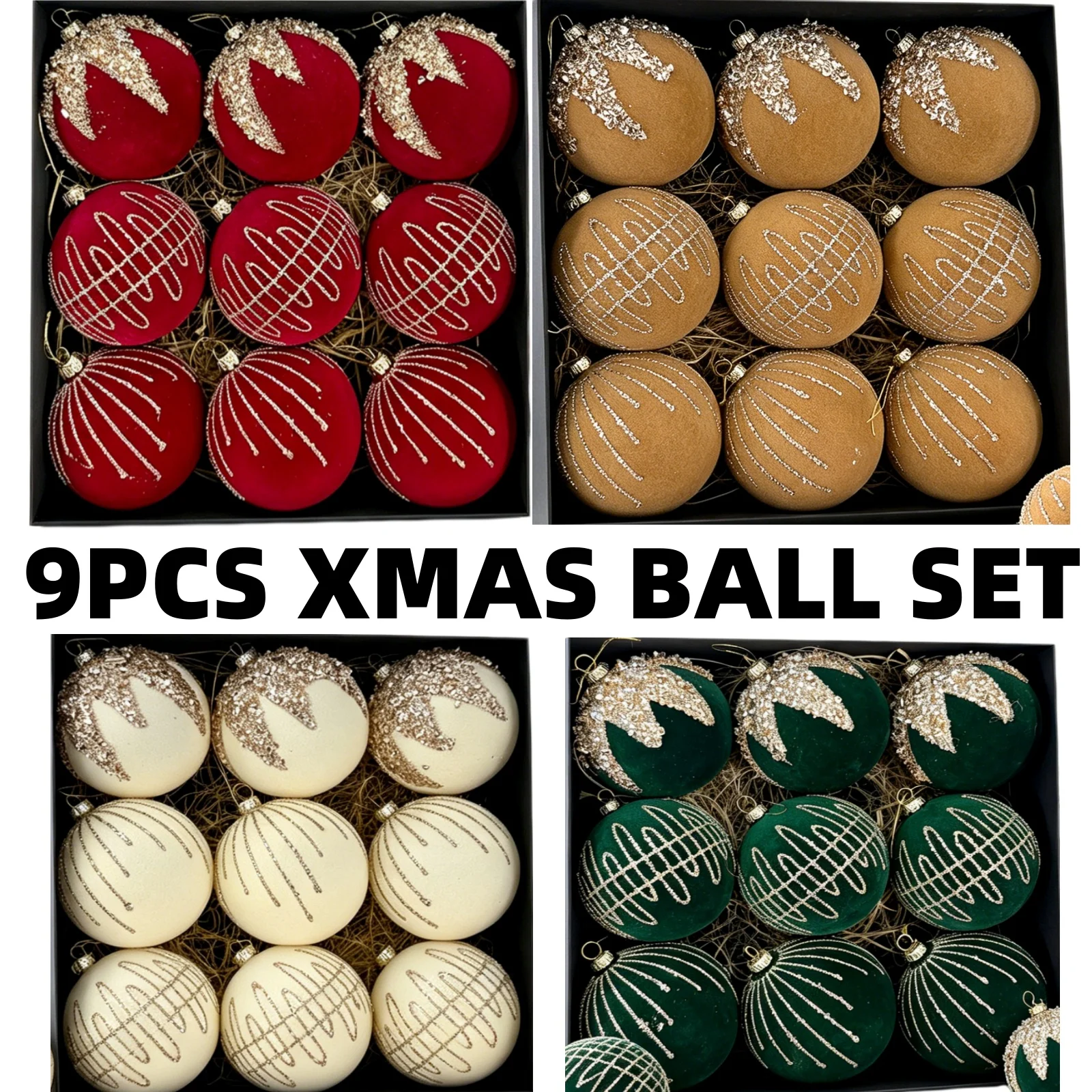 Ornament Ball Set - 9PCS XMAS Tree Ornament Gift Set