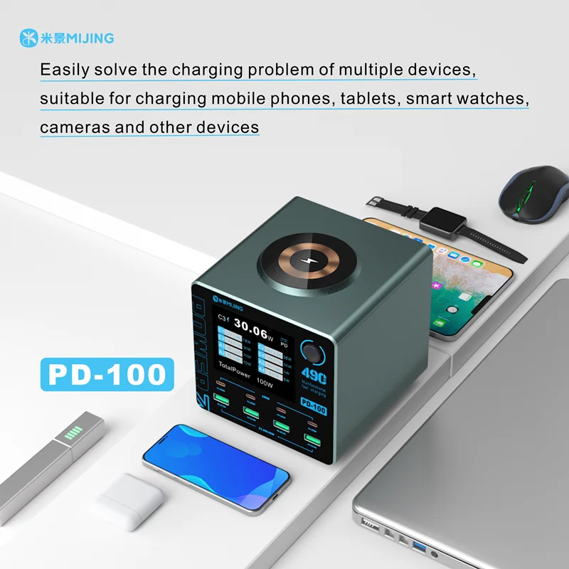 

MIJING PD100 Multifunctional 100W Fast Charging Station 4 USB C 4 USB A Ports Intelligent for Phones Laptops Tablets Tools