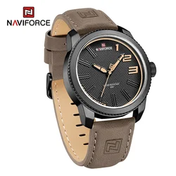 Novo relógio masculino naviforce original simples couro genuíno homem relógios de pulso 3atm à prova dwaterproof água negócios relógio quartzo relogio masculino