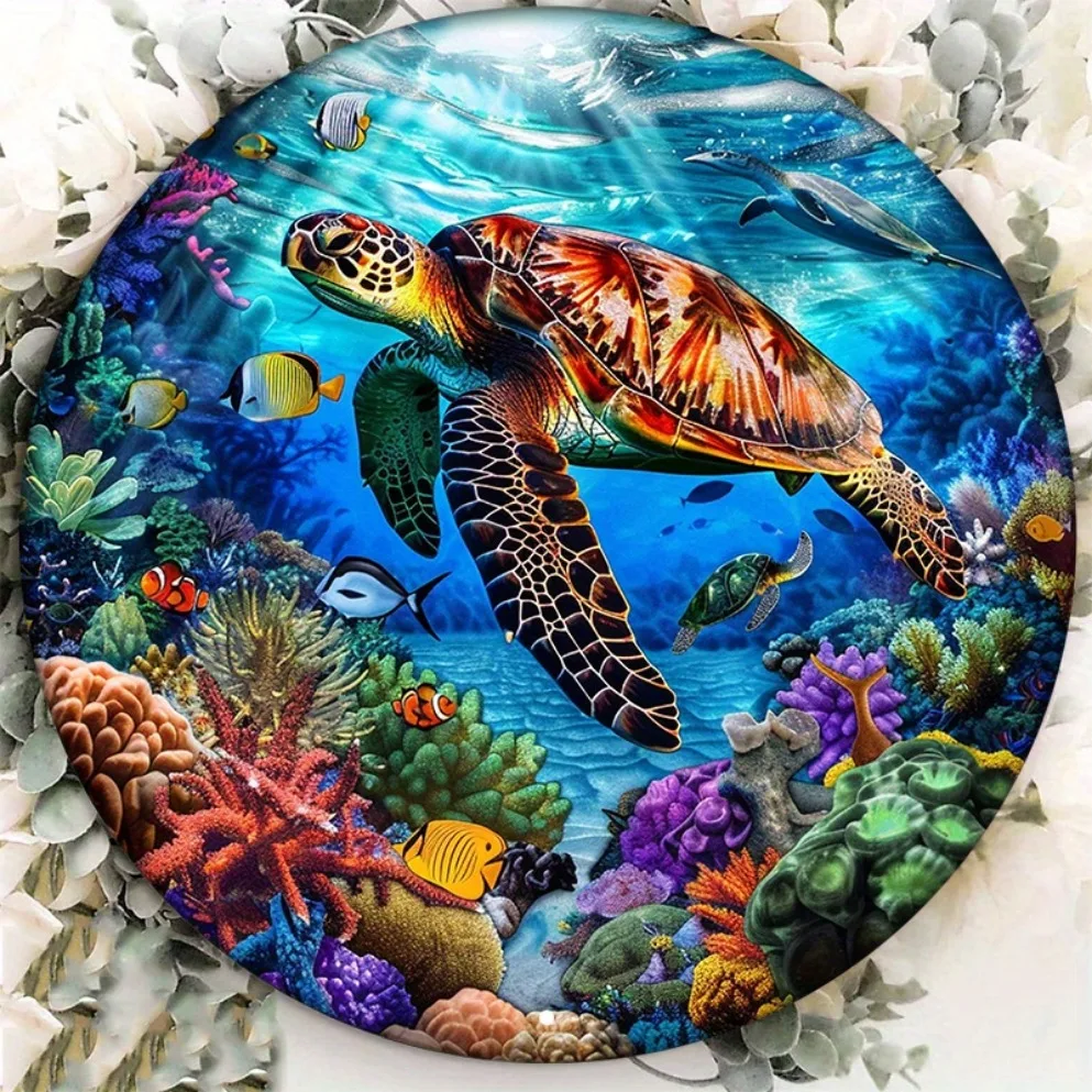 Sea Turtle & Coral Reef Metal Wall Art -  UV Resistant, Pre-drilled for Indoor/Outdoor Decor, Perfect Gift for Home/Office