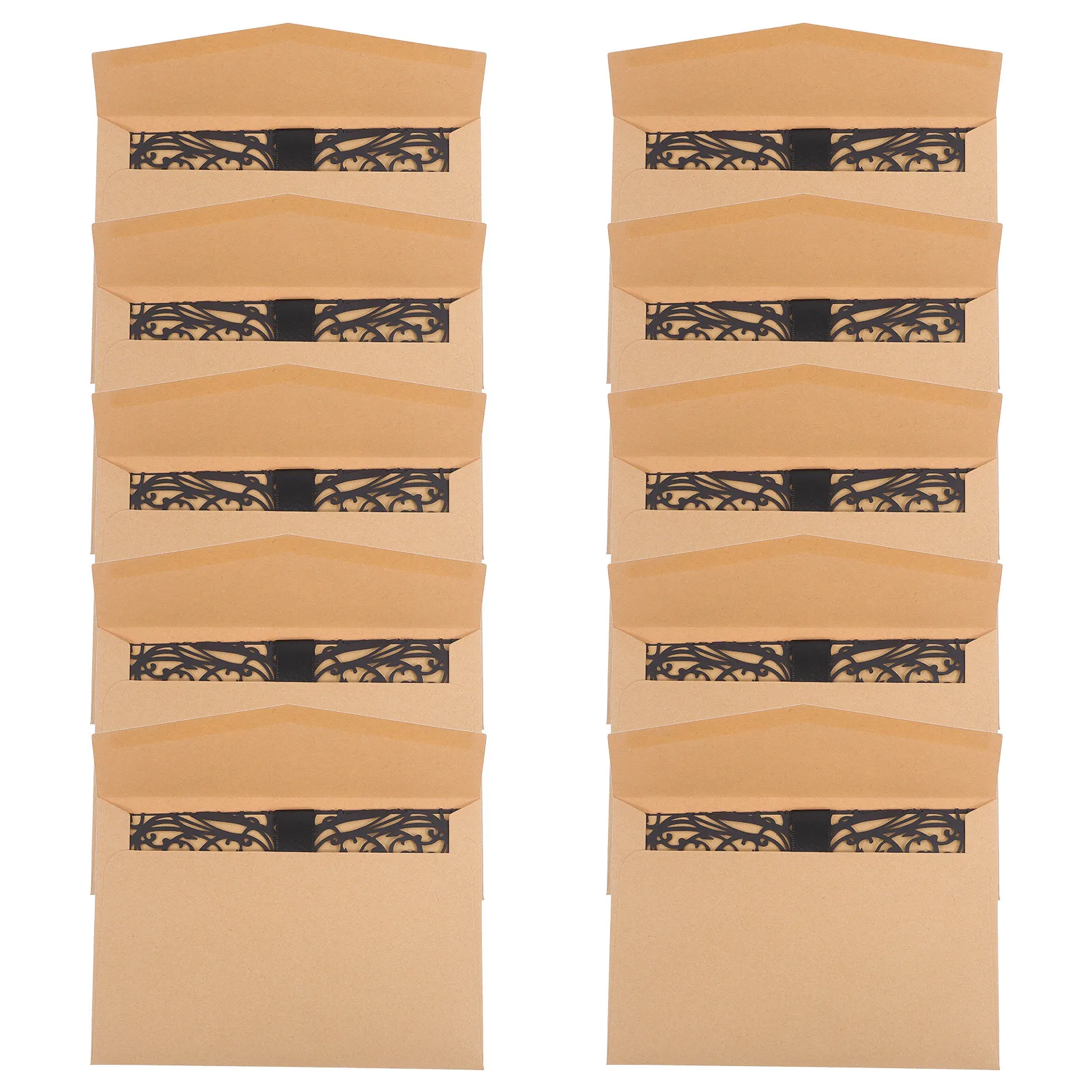 

10Pcs Elegant Hollow-Out Invitation Cards Floral Cut Paper Modern Cards for Wedding Bridal Shower Halloween Party Black