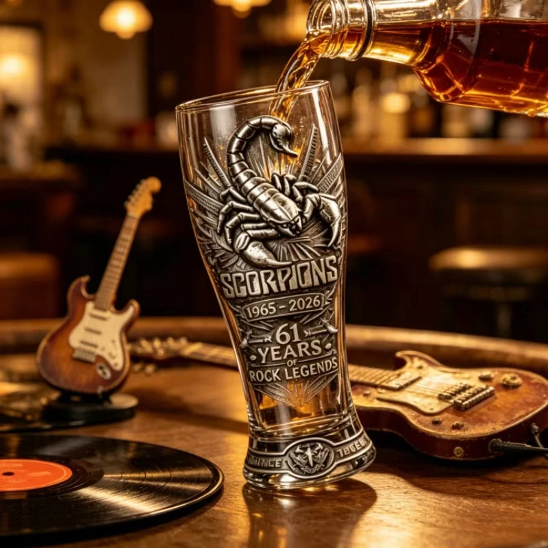 Retro Rock Music Themed Embossed Beer Mug, Vintage Glassware Cup, Ideal Decor for Home Bar and Man Cave