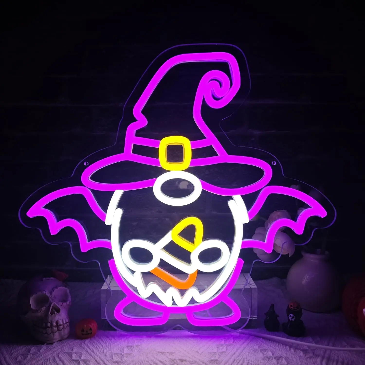ป้ายไฟนีออนรูปคนแคระฮาโลวีน ไฟนีออน LED หรี่แสงได้แบบ USB สำหรับตกแต่งผนังบาร์ เตียงนอน ห้องพักผู้ชาย โรงแรม ร้านค้า ห้องเล่นเกม งานปาร์ตี้