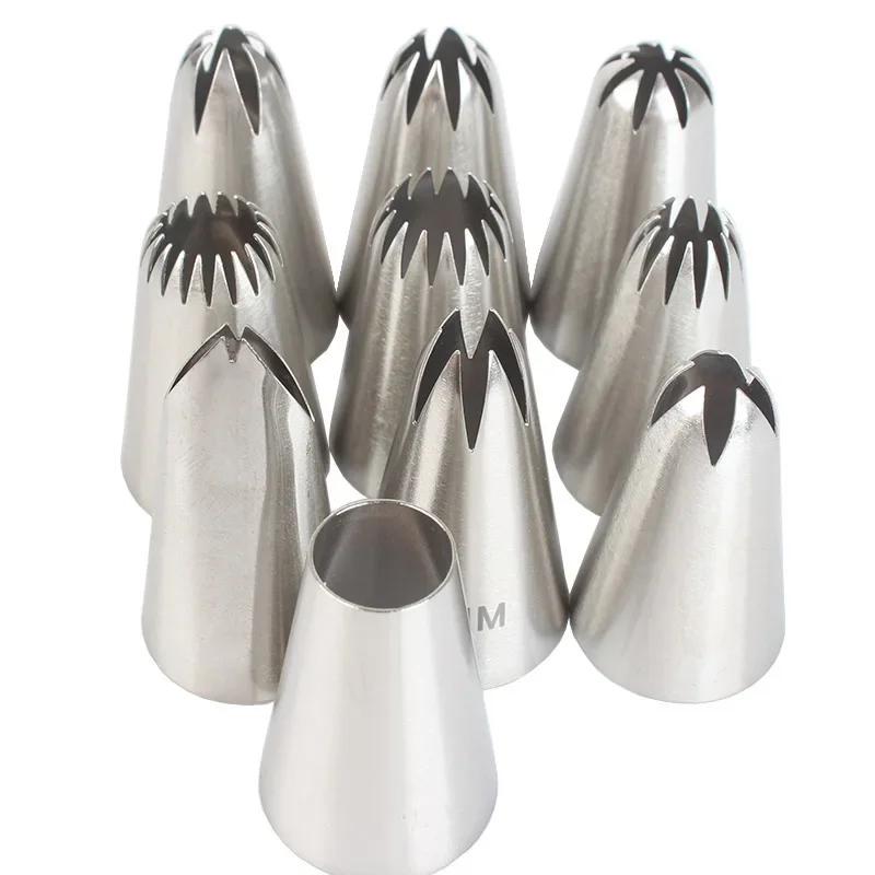 

Hot 10Pcs Piping Nozzles Set Stainless Steel Icing Nozzles Cream Cake Piping Tips For Dessert Biscuit Cup Cake Kitchen Accessory