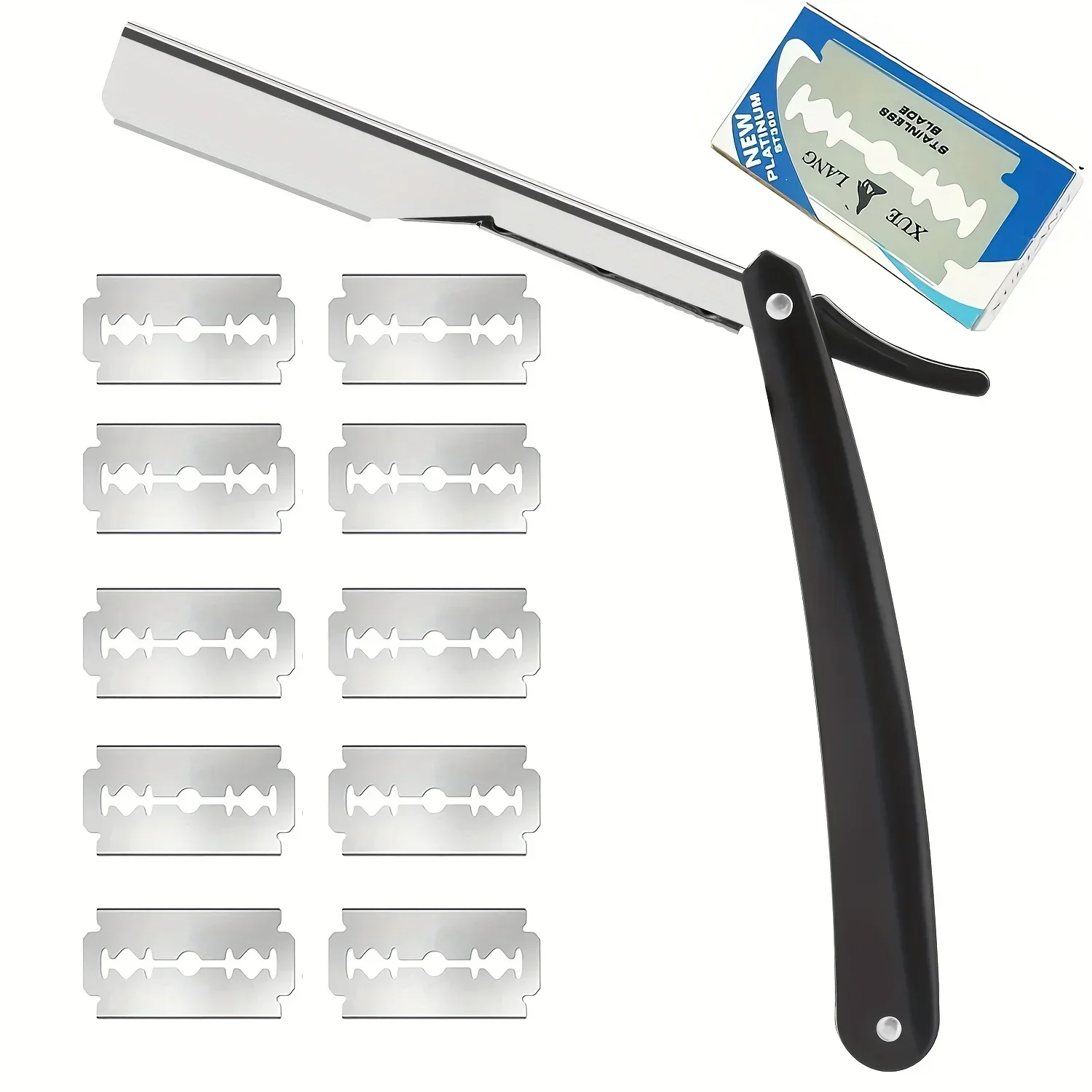 Stainless Steel Foldable Manual Razor | 10-Pack Replacement Blades | Men's Grooming Essential for Smooth & Close Shave