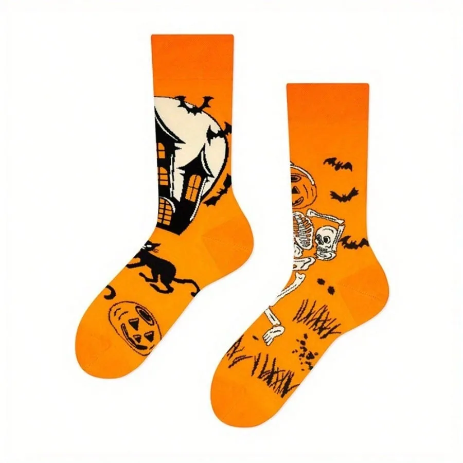 1pair Unisex Halloween Creative Funny Asymmetrical Socks, men socks Couple Socks, Dress Socks, Men\'s Fashion Novelty Funny Socks