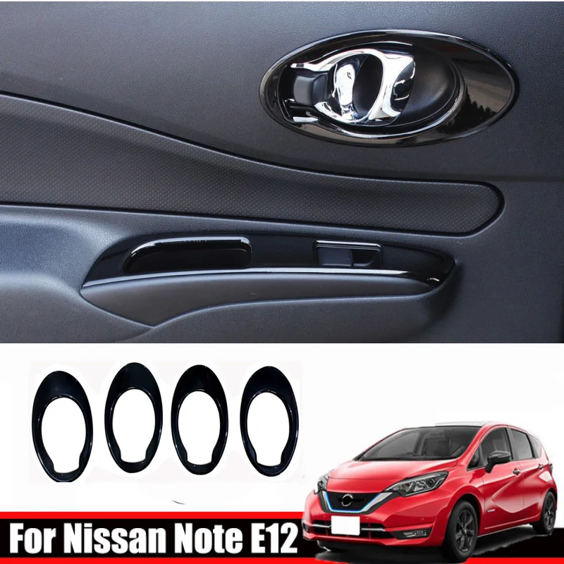 For Nissan Note E12 E-power 2016-2019  ABS black Interior Door Bowl door Handle cap Decoration Cover Trim Accessories