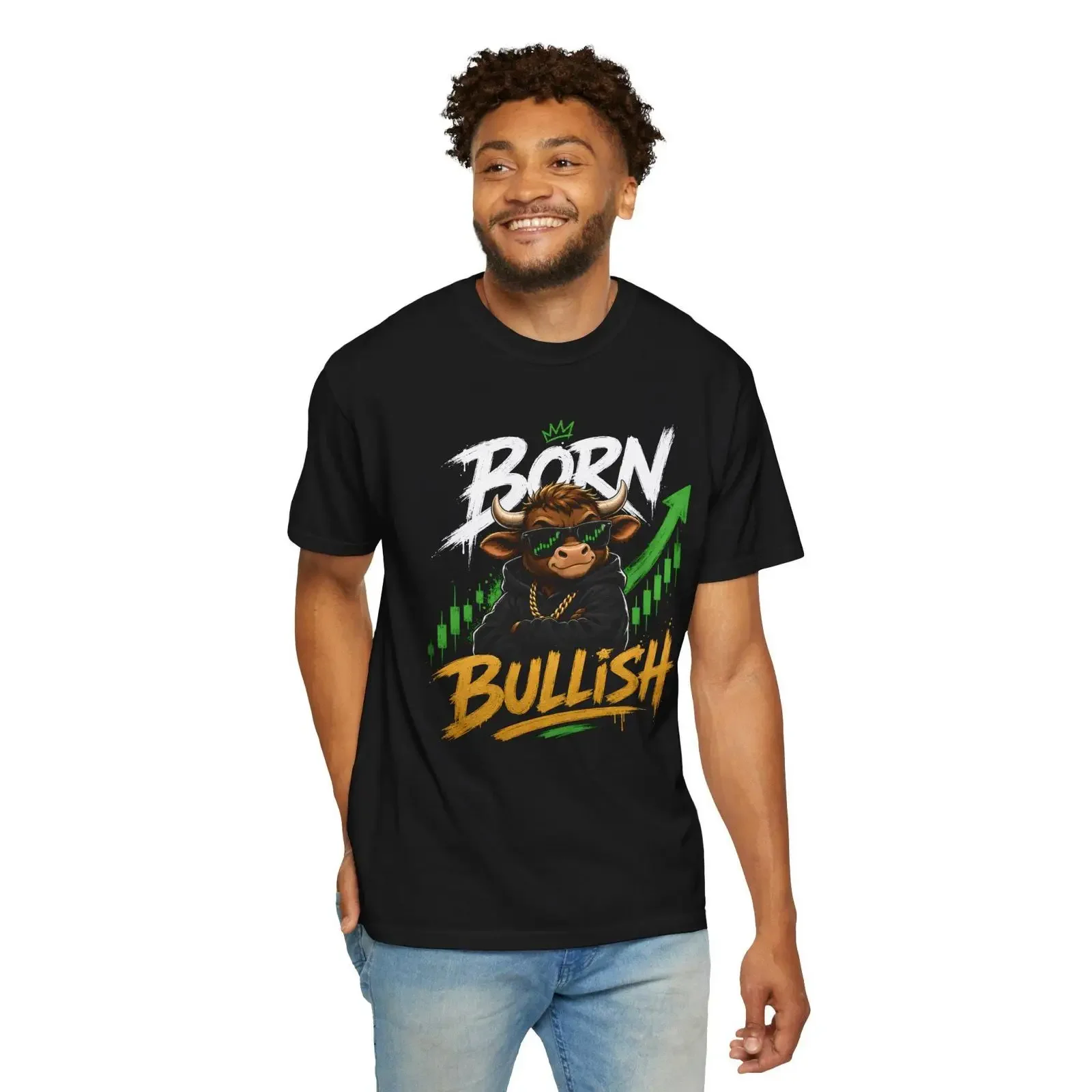 Born Bullish Bull T Shirt Stock Market  vintage Washed Slightly streetwear Stretched Comfortable Top For Everyday Wear Soft