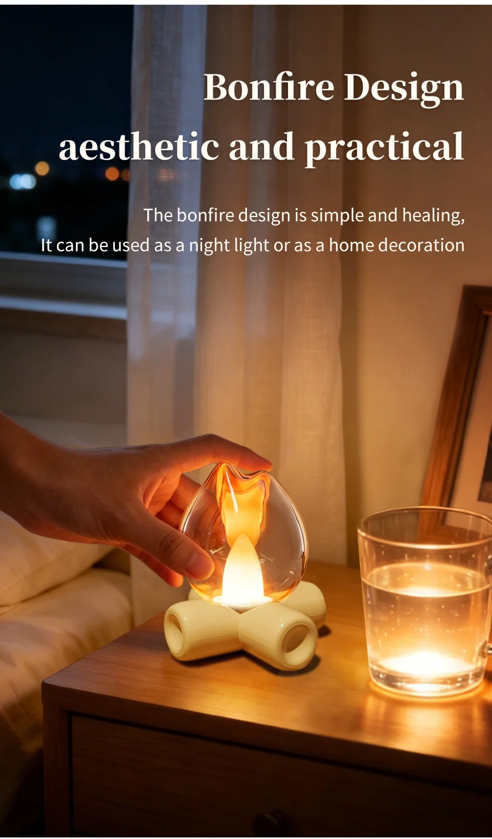 Mini Campfire Simulation Flame Night Light USB Rechargeable Table Lamp LED Candle Lamp Bedroom Decor Atmosphere Lamp Gift