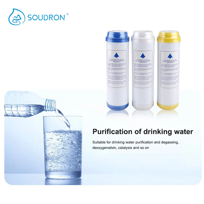 SOUDRON UDF جوز الهند قذيفة الكربون المنشط تصفية استبدال المطبخ منقي مياه الشرب تصفية معالجة خرطوشة