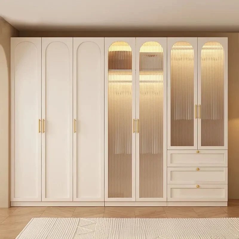 

Solid wood wardrobe household one cabinet to the top opposite door glass door combination large