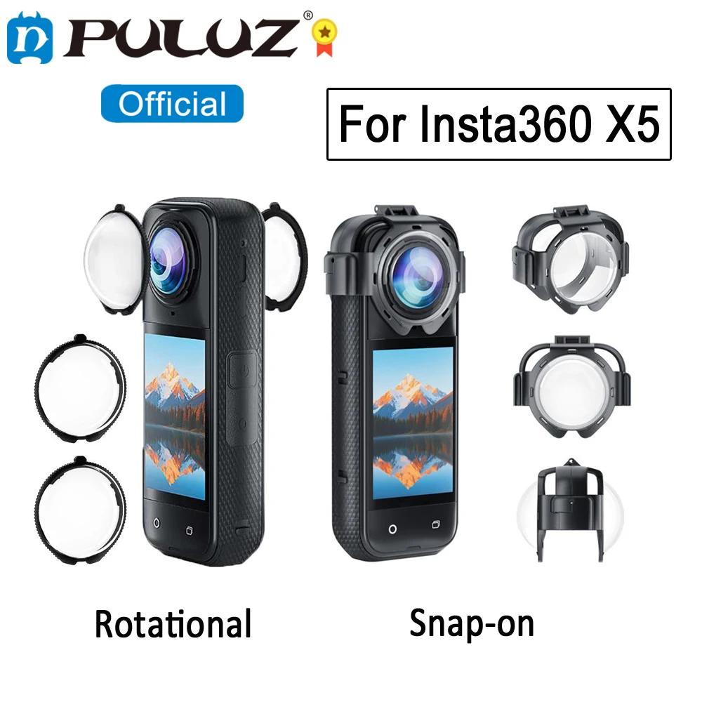 PULUZ Glass Lens Guard For Insta360 X5 Sports Camera Rotational / Snap-on Optical Tempered Glass Lens Guard Protective Cover