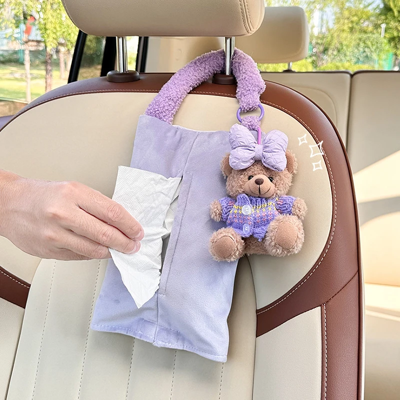 

Мультяшная автомобильная коробка для салфеток, креативная кукла, подвесная бумажная коробка для автомобиля с медведем, милая плюшевая автомобильная домашняя подвесная сумка двойного назначения