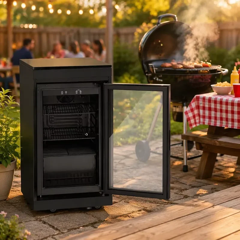 304 Stainless Steel Single Cabinet with Black Marble Countertop Waterproof Dustproof Refrigerator Combo for Outdoor BBQ Grill