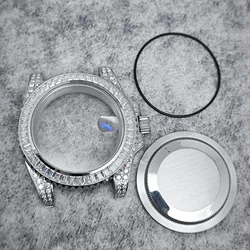 40.5mm Watch Case Diamond Case with Strap Sapphire Magnifier Glass Modified Steel Watch Accessories for NH34/NH35/NH36 Movement