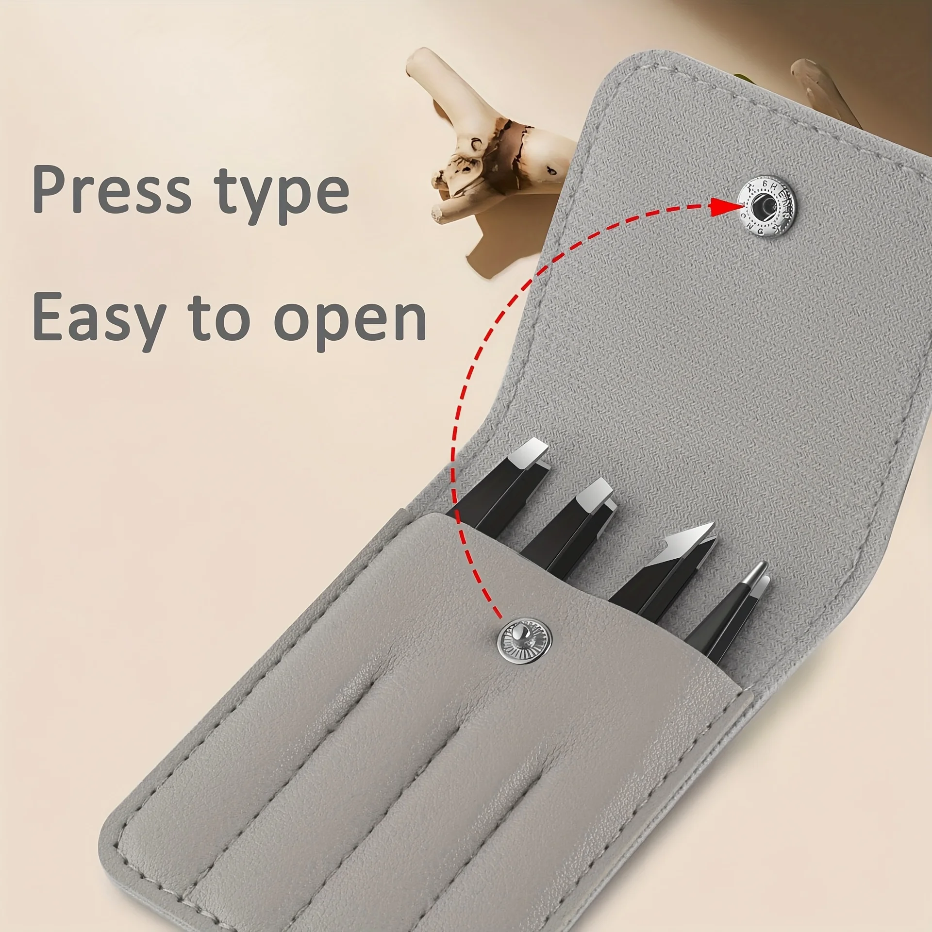 Juego de pinzas para cejas de acero inoxidable para pestañas postizas, estuche marrón de cuatro piezas, pinzas portátiles de almacenamiento para herramientas de maquillaje de cejas