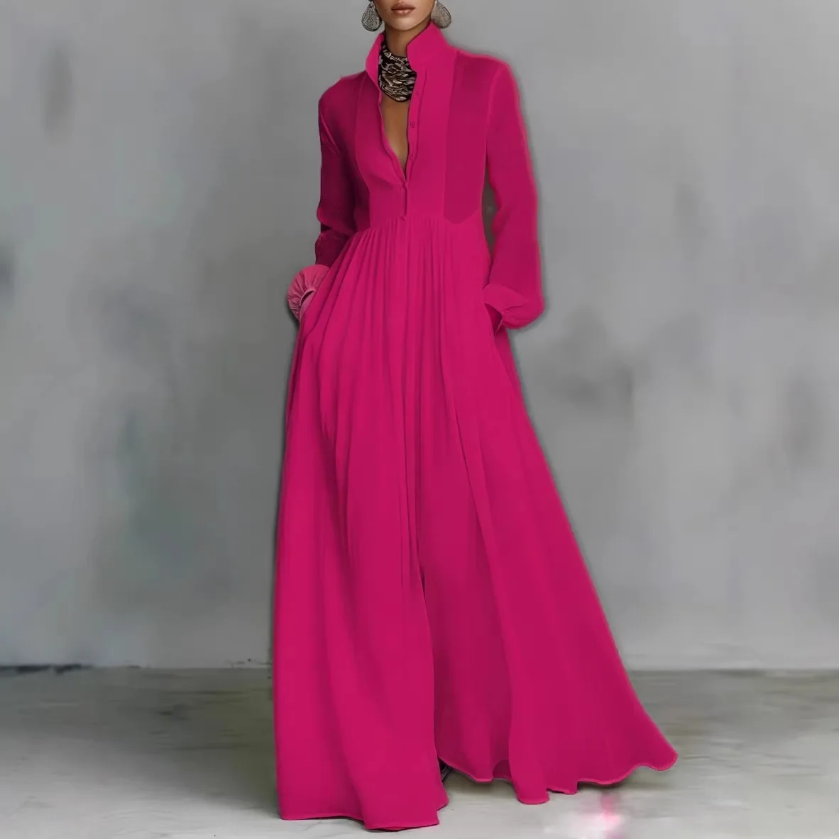2026 New Model: Elegant, Slim-Waisted, Long-Sleeved Dress with Pleats, French-Style, White, Perfect for Vacation