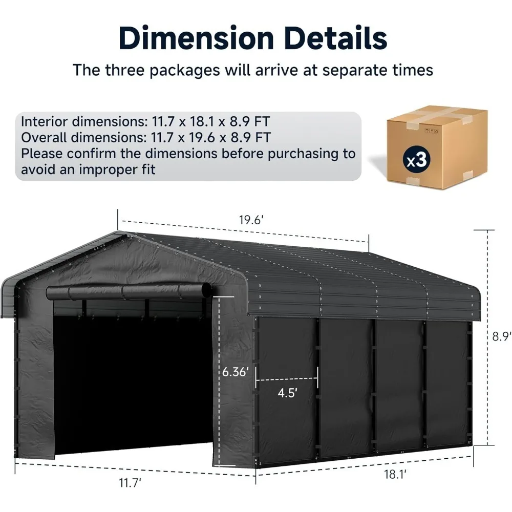 

12x20FT Heavy Duty Metal Carport Outdoor Galvanized Steel Frame Roof Multi-Use Car Garage Shelter Customized Protection