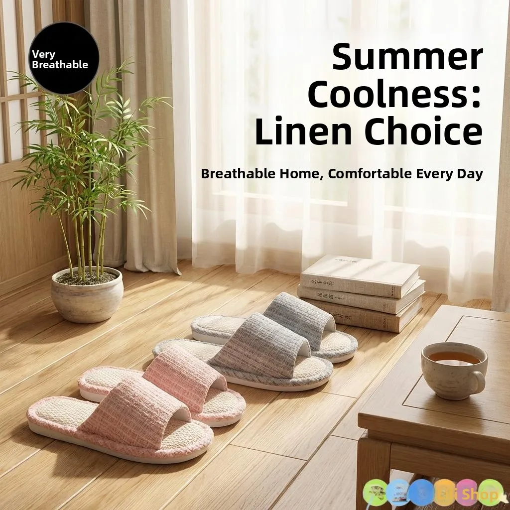 

Linen Slippers Women's Japanese Style 2026 New Home Indoor Silent Breathable Absorbent Cotton Linen Slippers All Season
