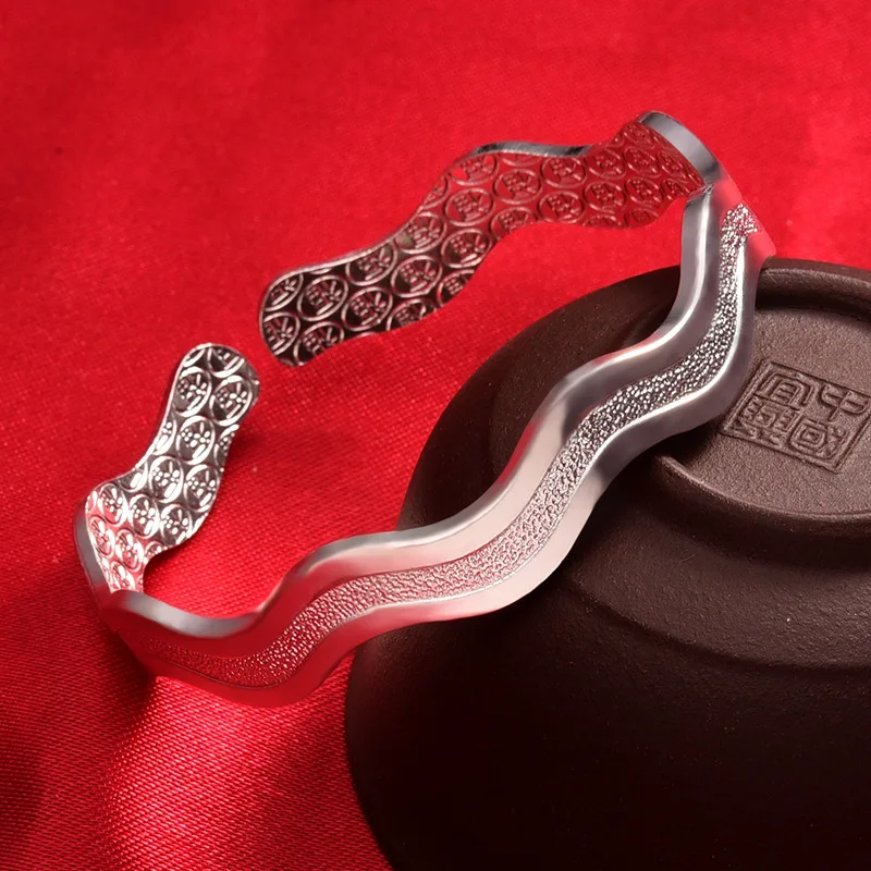 

New 925 Sterling Silver Frosted Wave Star River Bracelets Bangle For Women Jewelry Adjustable Fashion Party Wedding Holiday Gift