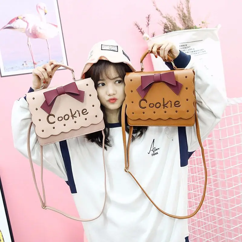 2023 Creative Funny Girl Handbag Embroidery Biscuit Diagonal Package Cartoon Bow Cookie Shoulder Bag Handbag IB083