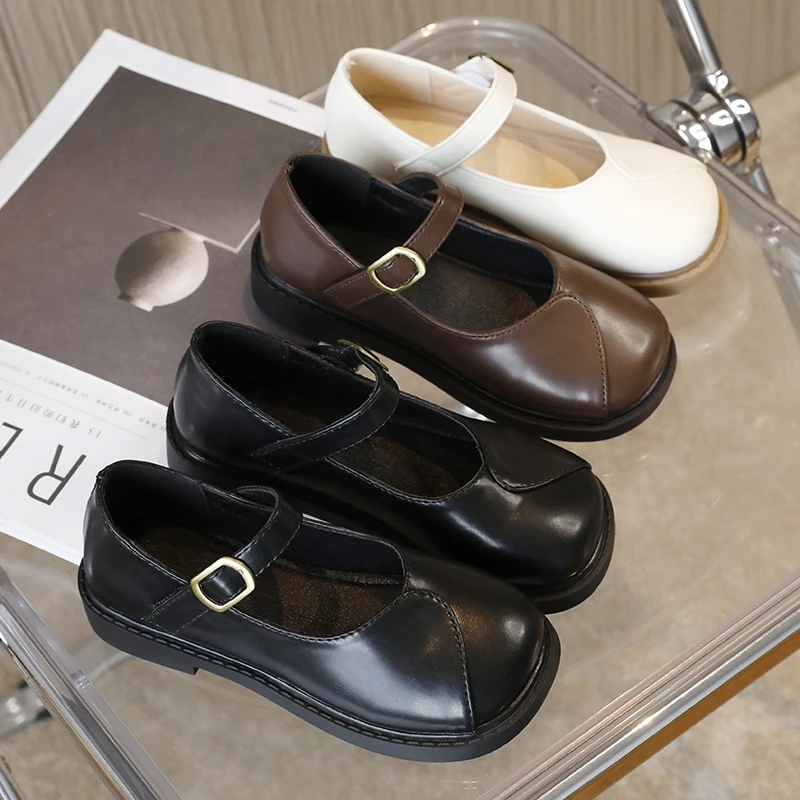 New Girls Princess Leather Shoes Classic Fashion Pleated Kids Causal Performance Flat Shoes Wedding Party Children Dress Shoes