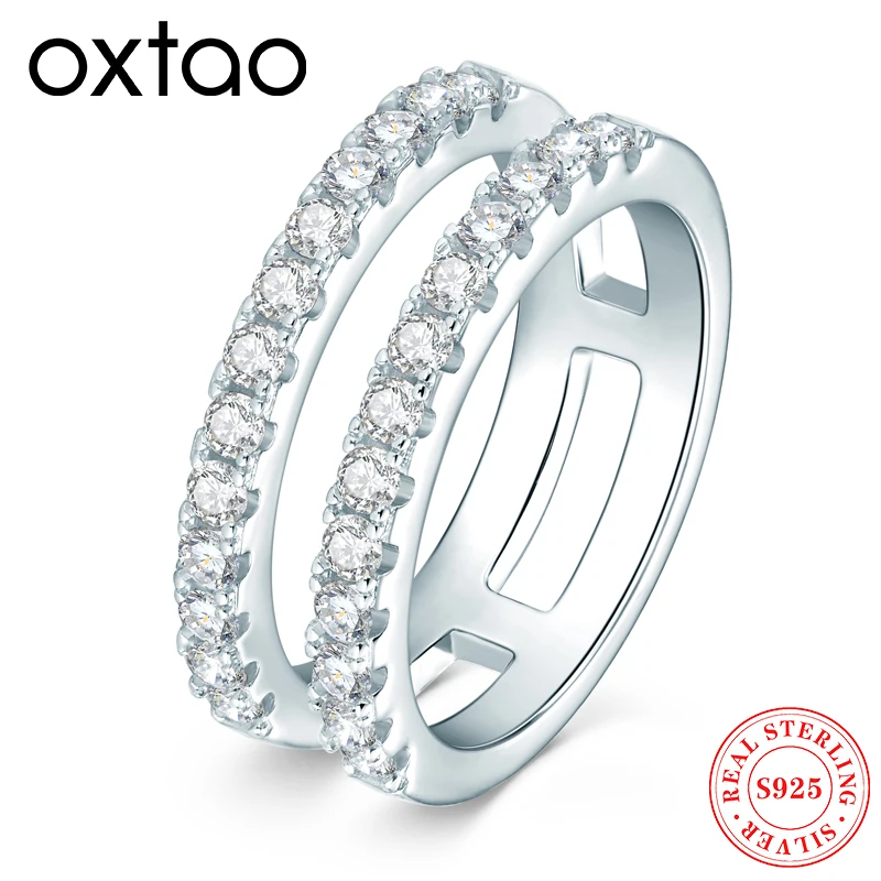 

OXTAO Double Row Moissanite Ring 2mm D Color VVS1 100% 925 Sterling Silver Engagement Wedding Band Rings Female Jewelry LOVERS