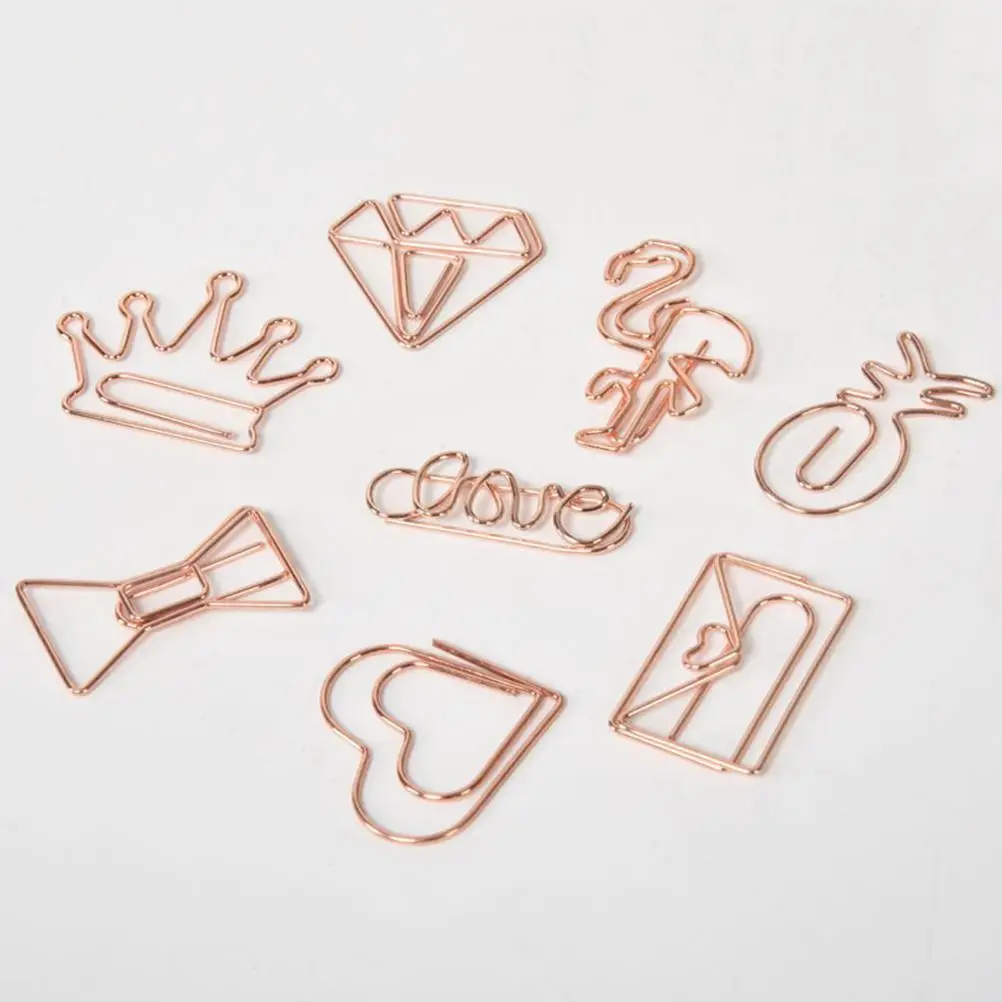 50 Pcs Rose Gold Paper Neddles Crown Shaped Bookmark Office Hand Account Essentials Clips