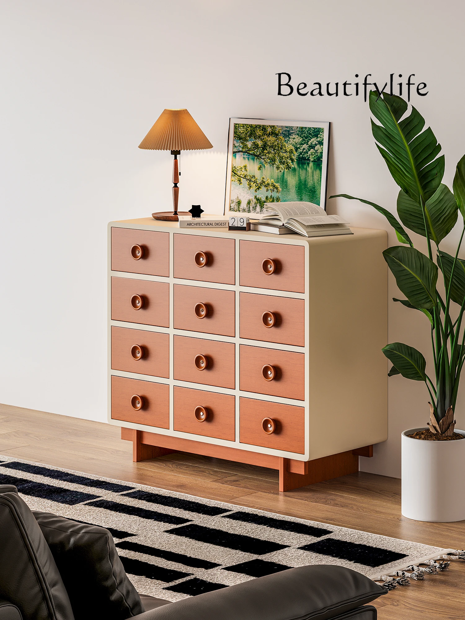 Solid Wood Italian Chest of Drawers Bedroom Four-Layer Multi-Functional Storage Cabinet Storage Cabinet