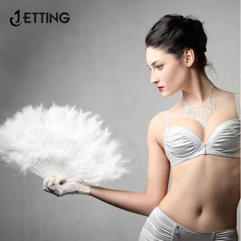 1pcs 9 Colors New Costume Wedding Party Fluffy Feather Hand Fan Decoration Showgirl Dance Folding Hand Feather Fan Fancy