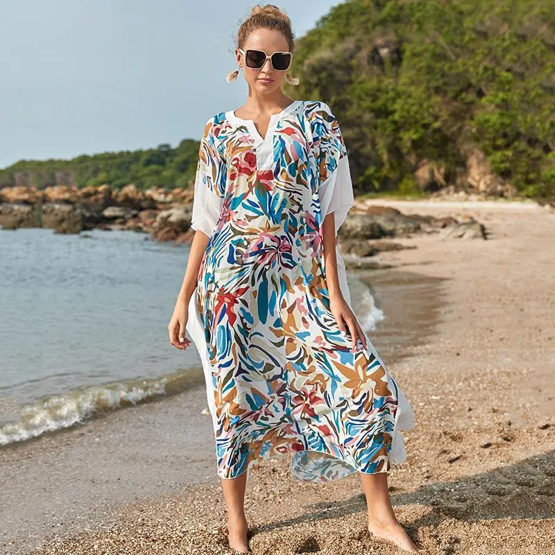 

Kaftans for Women Printed Maxi Beach Dresses Bohemian Beach Cover Up Summer Swimsuit Beachwear Holiday Bathing Suits Sales