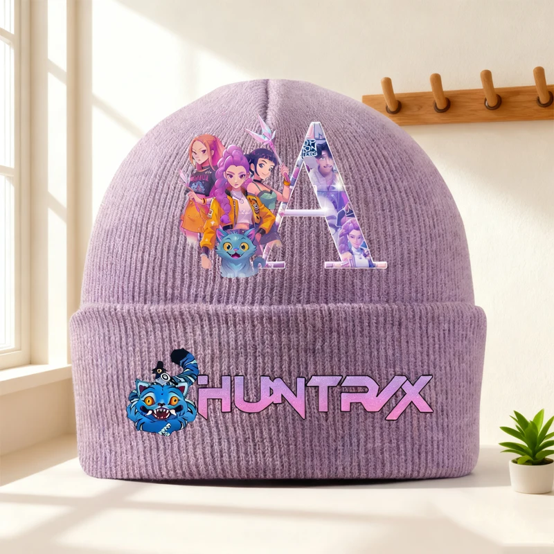 

KPop Охотники на демонов вязаная шапка зимняя мягкая удобная теплая шапка с рисунком буквы A-Z вязаная шапка детский подарок на день рождения