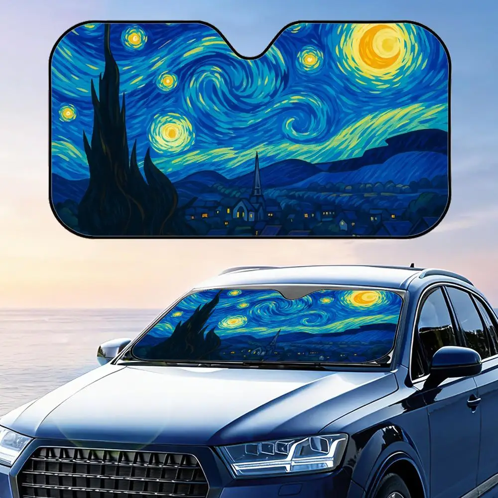 

Солнцезащитный козырек V-Van Gogh's Starry Night, многоразовый, из алюминиевой фольги, с защитой от УФ-излучения, трехслойная теплоизоляция, солнцезащитный экран для лобового стекла