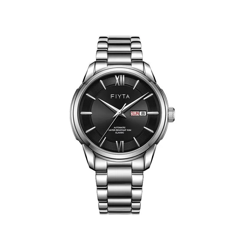 ساعات رجالية ميكانيكية أوتوماتيكية من Fiyta، ساعات عمل مزدوجة التقويم مقاومة للماء من زجاج الياقوت للرجال