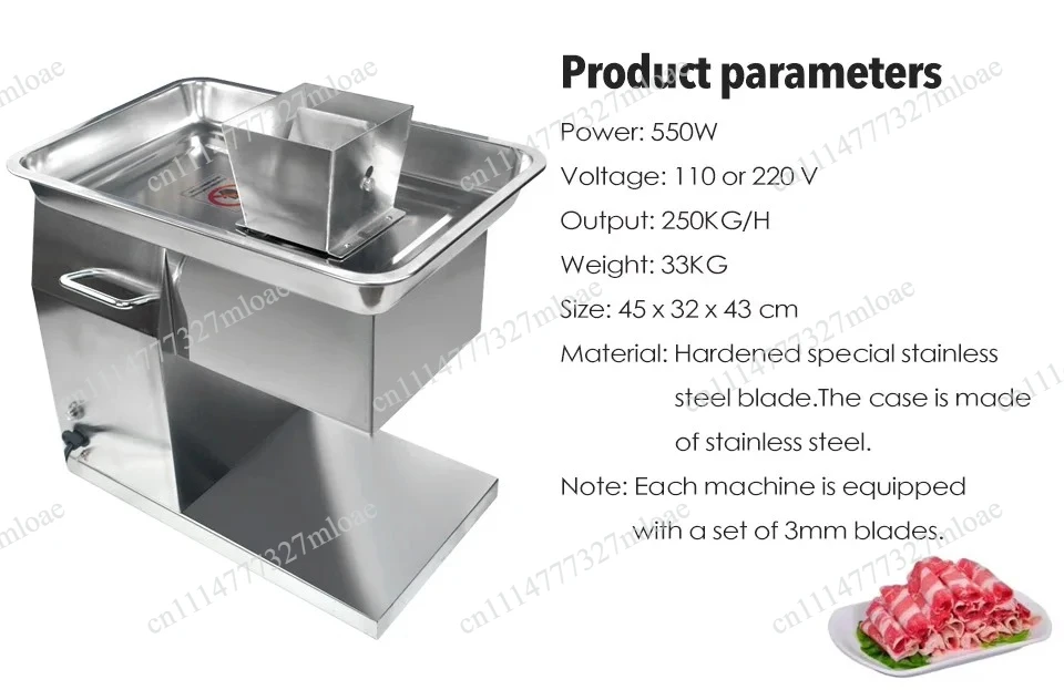 Thickness 3/2.5/4/2.0/20/10/15 mm 200 kg/h,voltage 110/220V Commercial meat slicer, electric meat slicer, stainless steel meat
