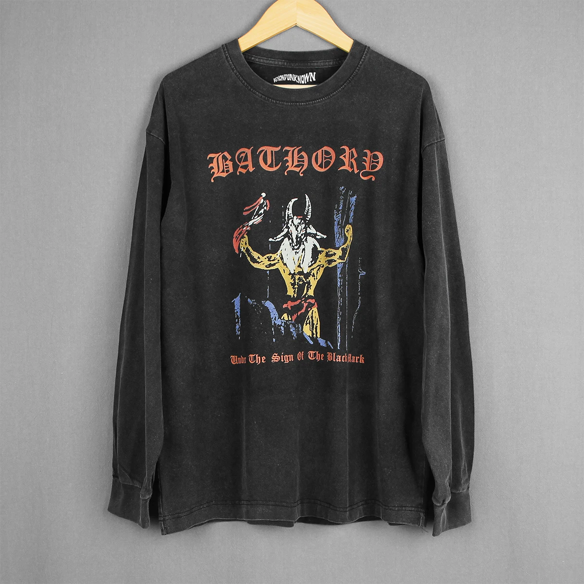 Bathory T-Shirt Under the Sign of the Black Mark Venom Burzum Black Metal Long Sleeves Washed Cotton Tee Shirt