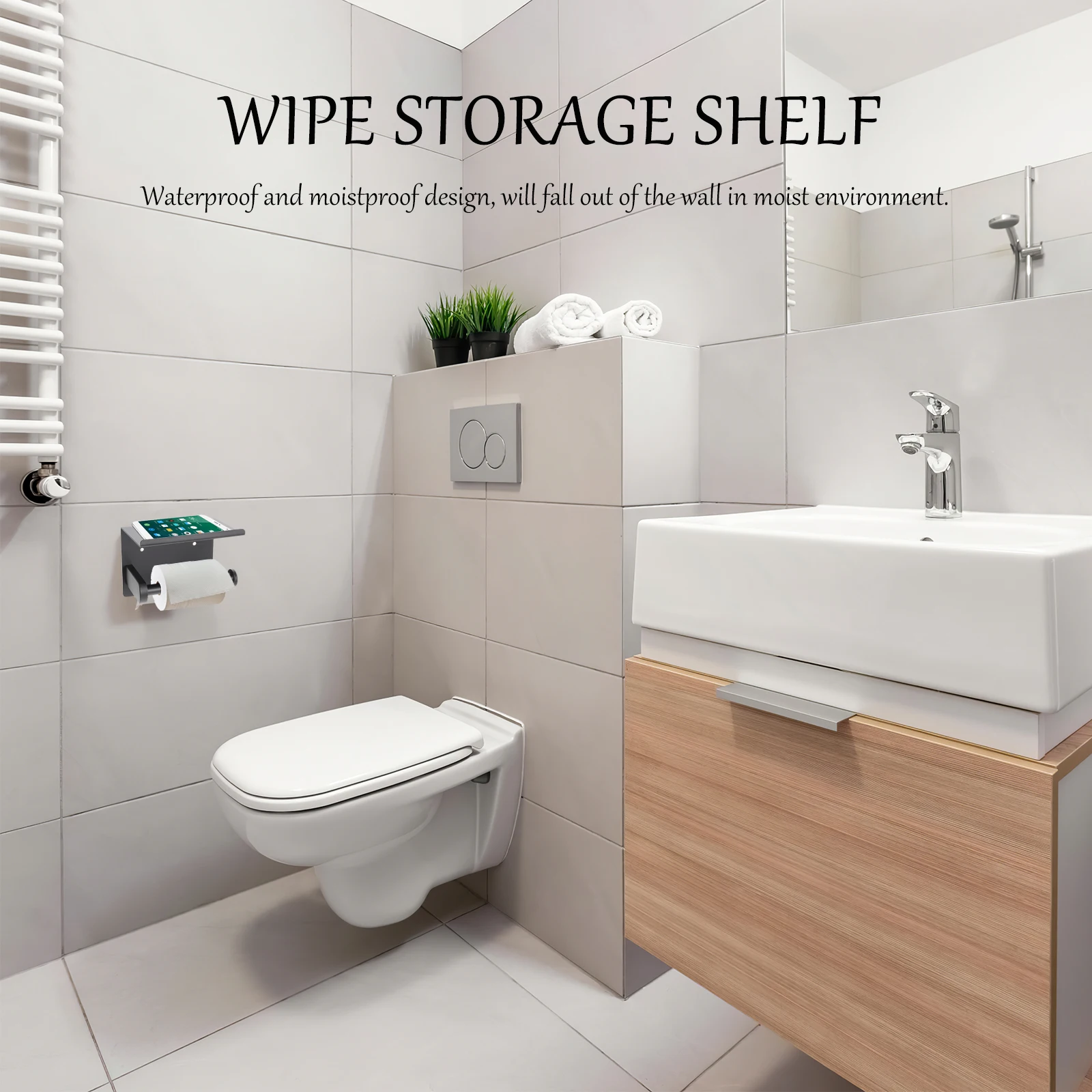 

Toilet Paper Holder with Storage Waterproof Stainless Steel Wall Mount Tissue Holder Multi Purpose Roll Dispenser Kitchen